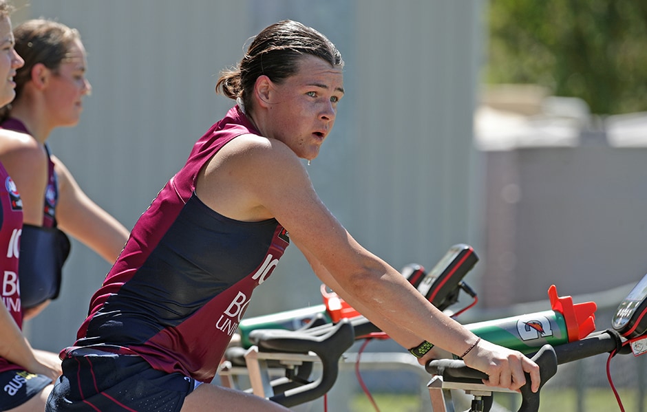 webaflwinjuryupdate.jpg Sophie Conway on the bike during last Saturday's training. - Brisbane Lions